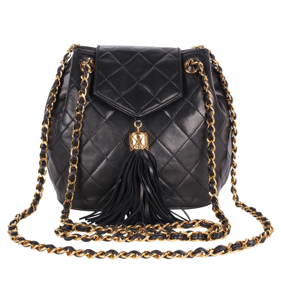 Classic Front Flap Tassel Lambskin Leather Cross Body Bag Black
