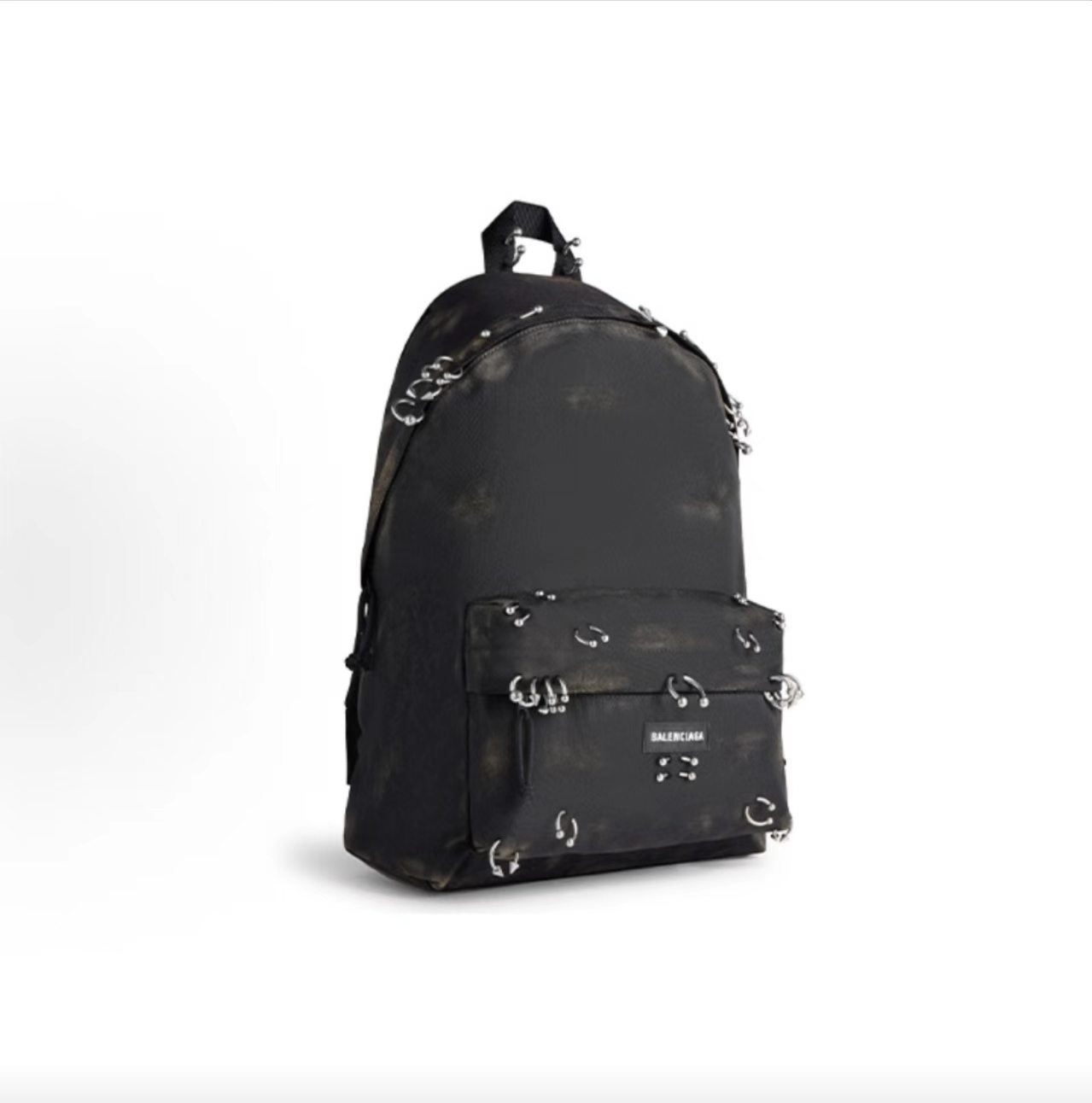 Balenciaga Explorer Piercing Stud Distressed Backpack Black