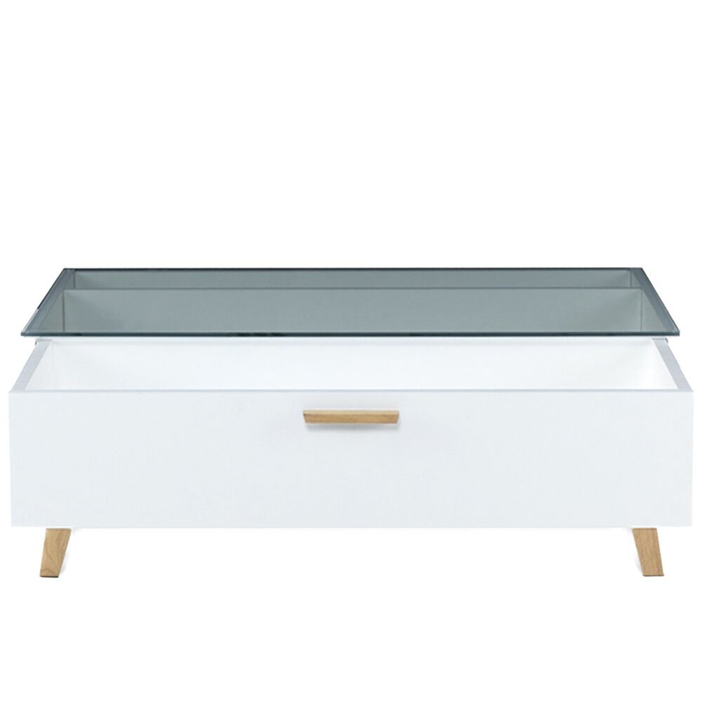 KONSIMO Stolik kawowy 90 x 35 x 60 cm Frisk, z przeszklonym blatem, biały