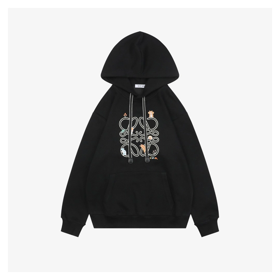 L Guinea Pig Puzzle Logo Embroidered Hoodie (Beige/Black)