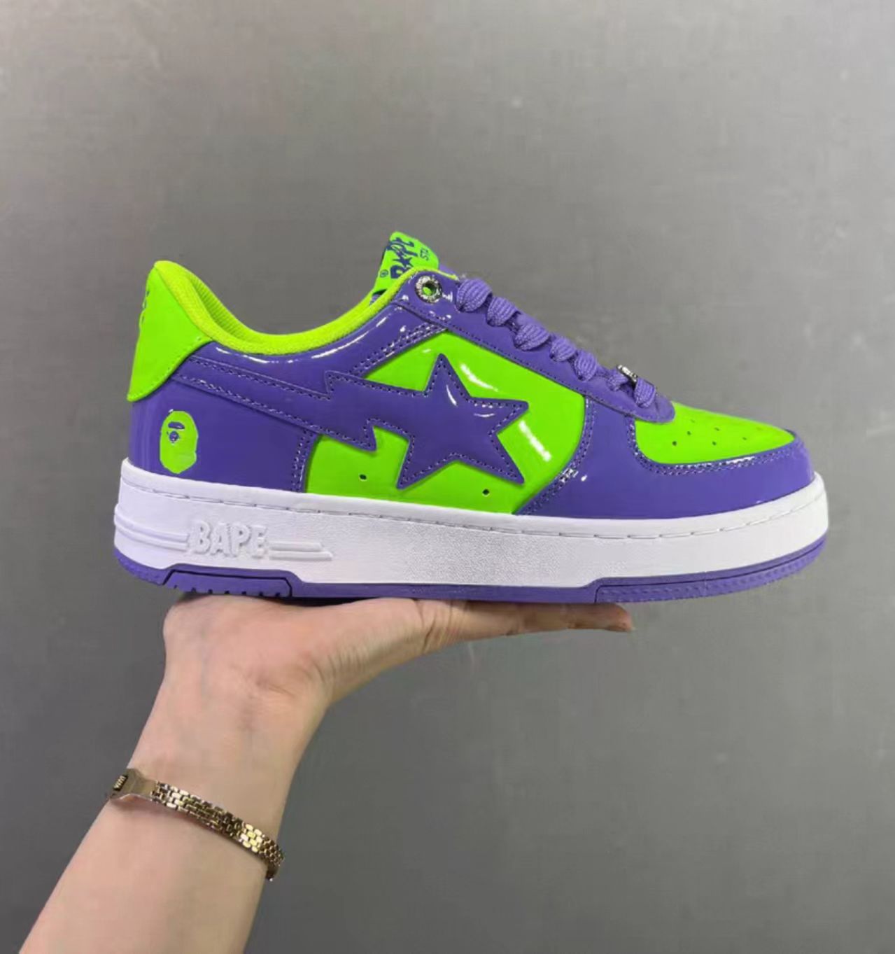 A Bathing Ape Bape Sta Low Purple Green Patent Leather