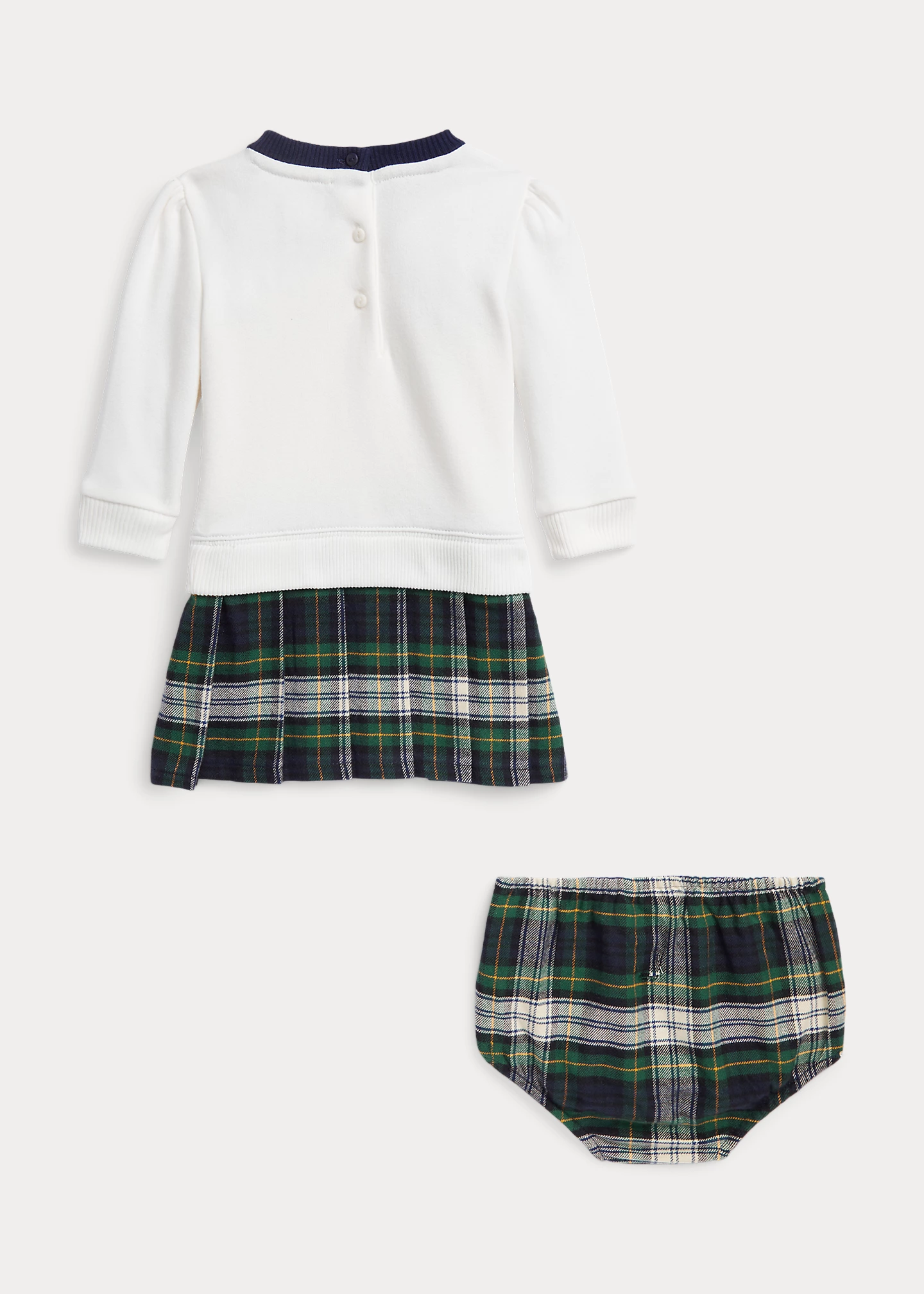 Plaid Pleated Fleece Dress & Bloomer