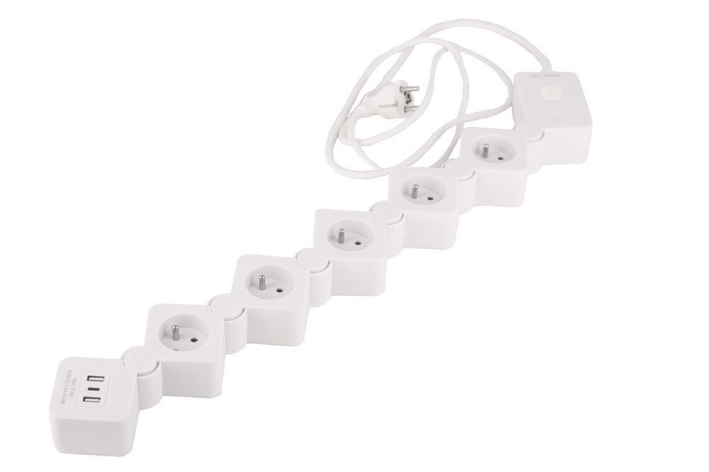 HYKKER Elastyczna listwa zasilająca Hykker, 5 gniazd, 2 x USB-A, 1 x USB-C