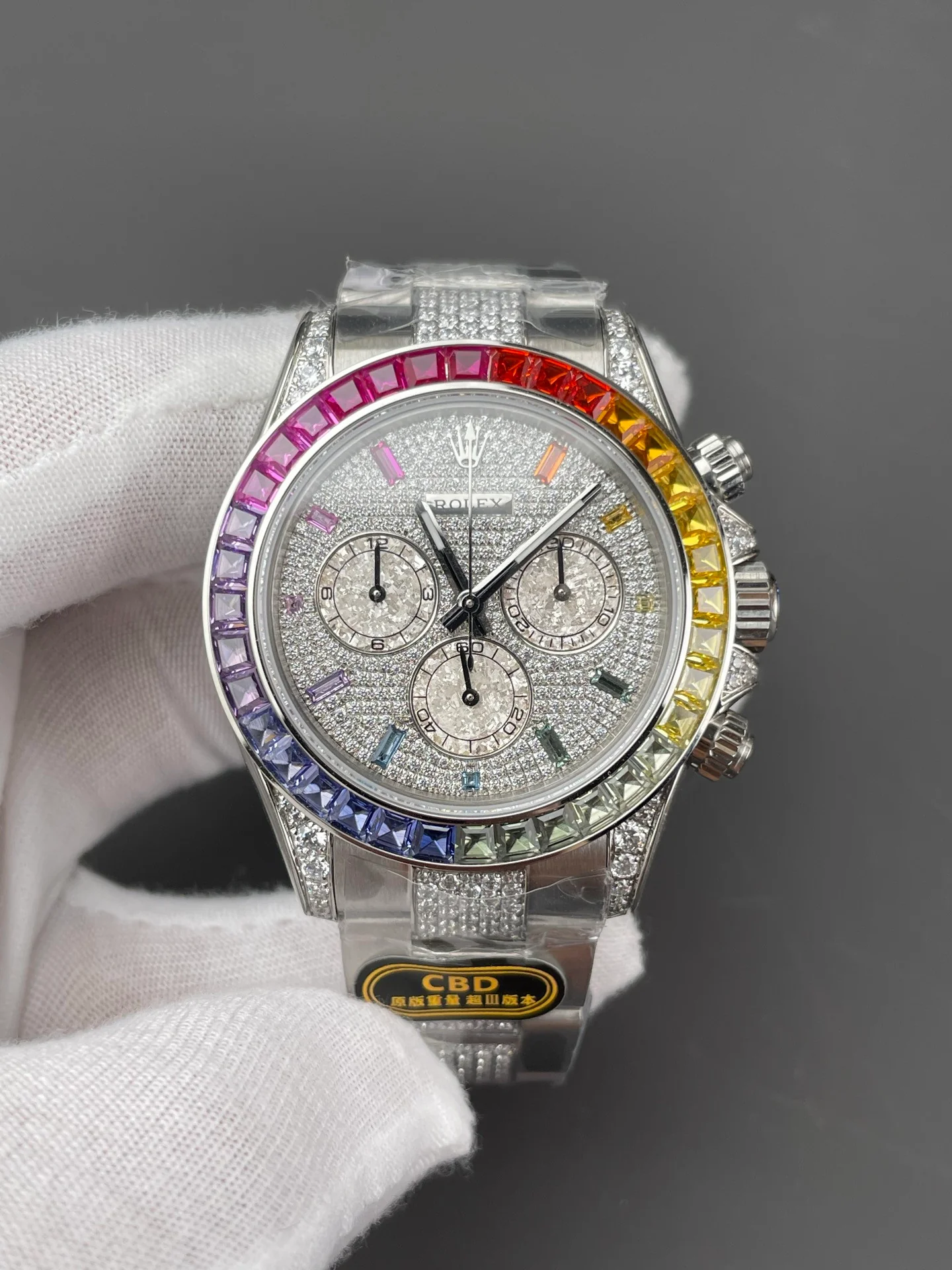 Rainbow Daytona Platinum Full Stone Bezel