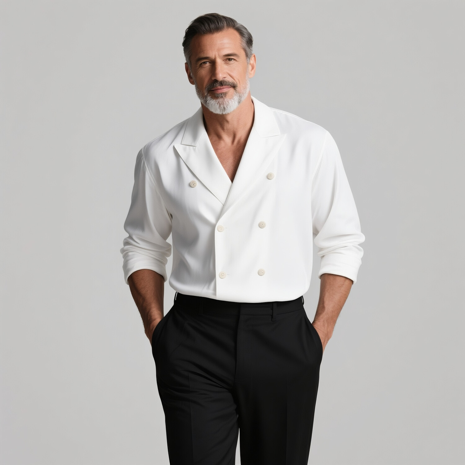 Men's Business Solid Peaked Lapel Long Sleeve Double Breasted Shirt