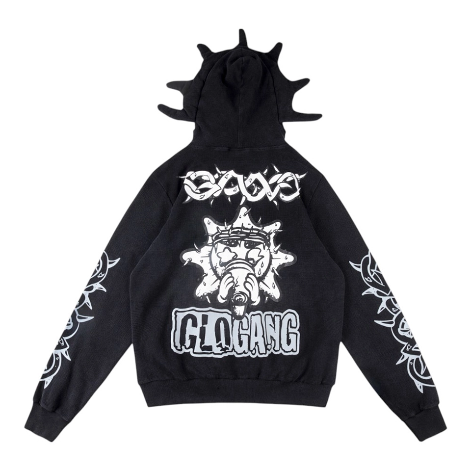 Glo Gang Spiked Hood Black Graphic Hoodie