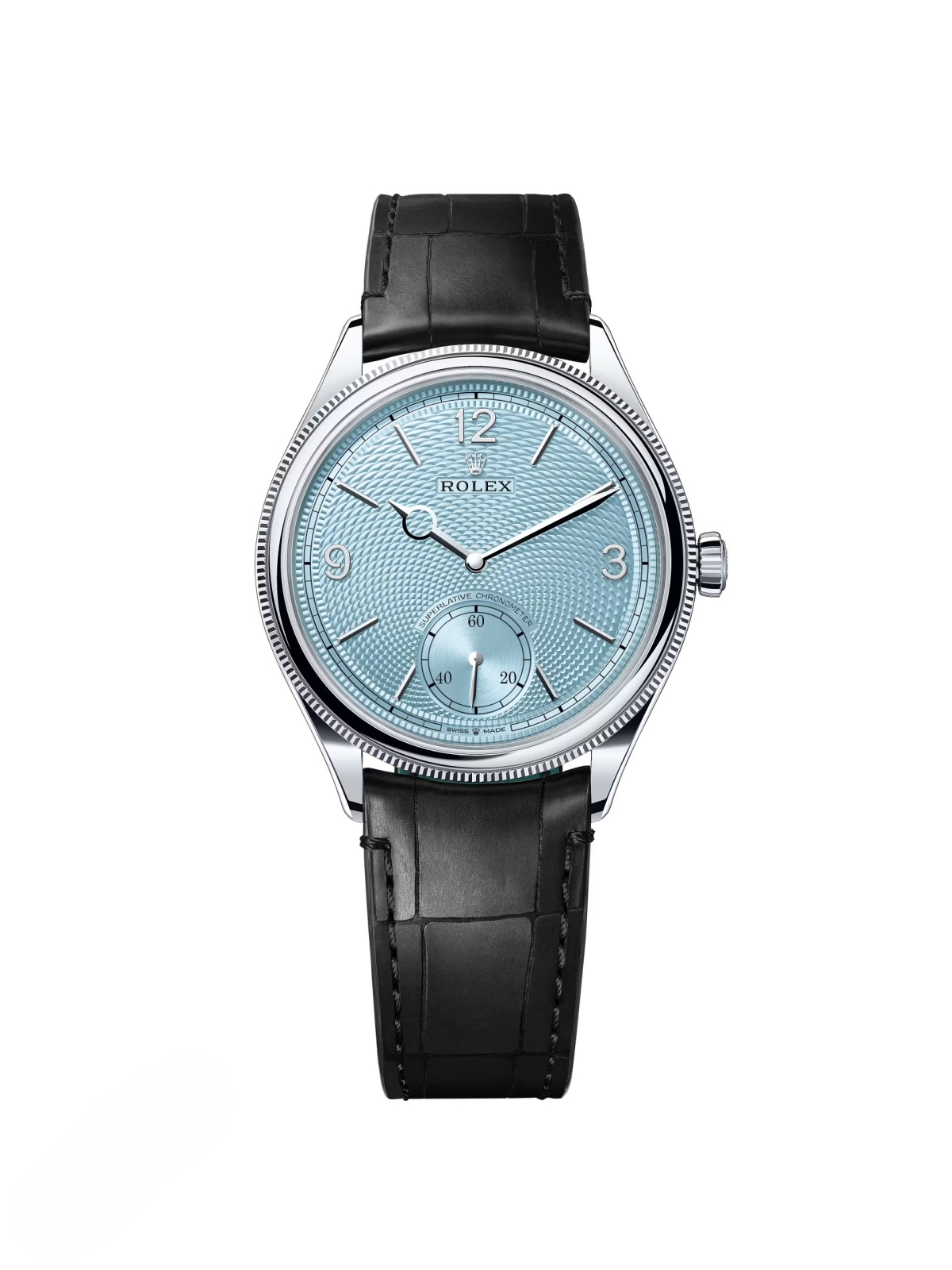 [2026 Mirror Grade]Rolex 1908 Platinum Ice Blue Dial Black Alligator Strap - 52506-0003