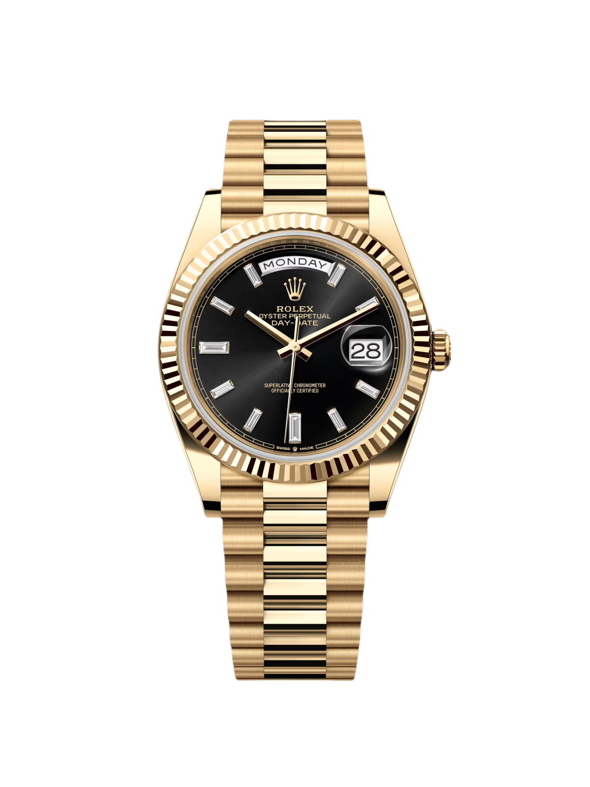 [2026 Mirror Grade]RLX  Yellow Gold President Day Date 40mm Black Diamond Baguette Dial - 228238