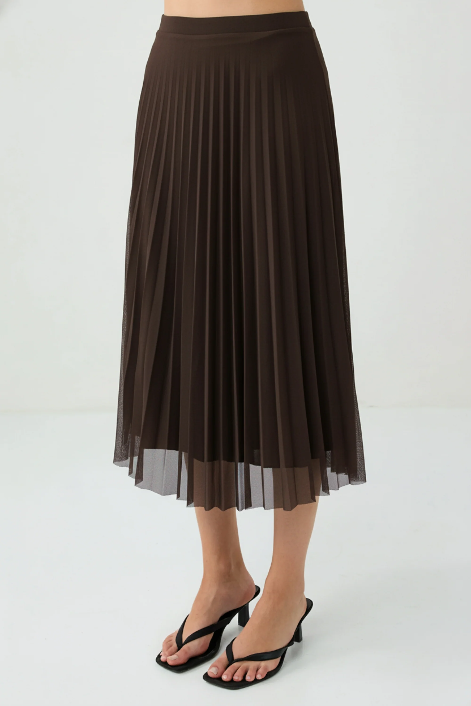 Espresso Mesh Pleated Skirt
