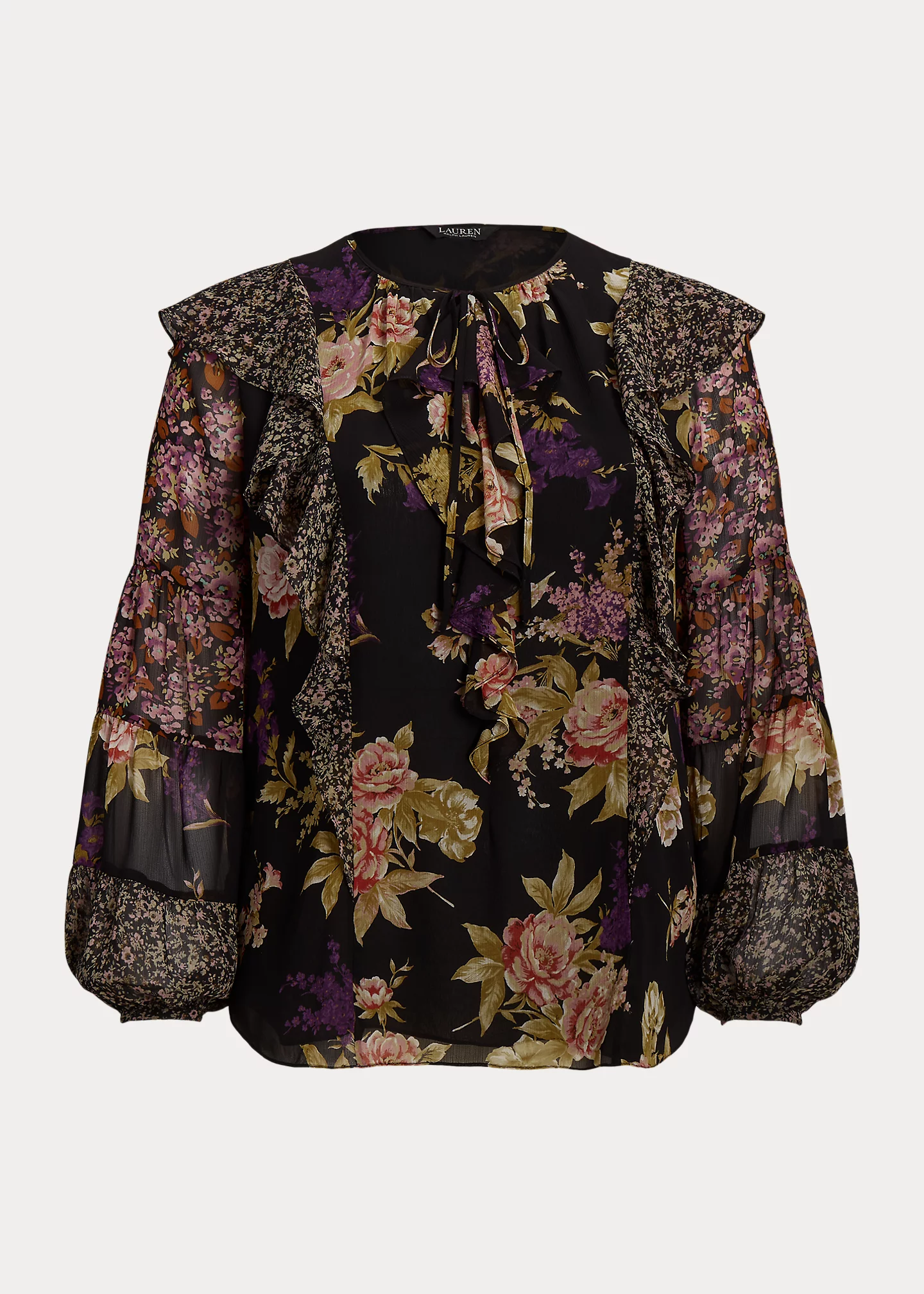 Floral Ruffle-Trim Georgette Blouse