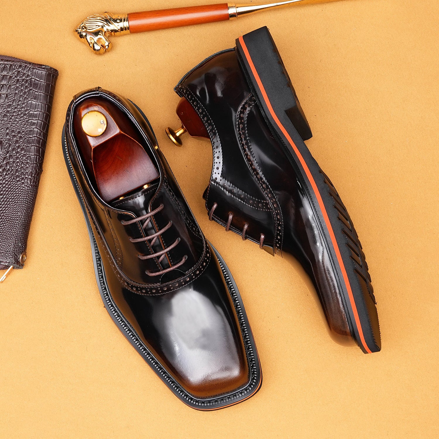 2026 Men’s Square Toe Brogue Shoes Business Wedding British Casual Wear 25882