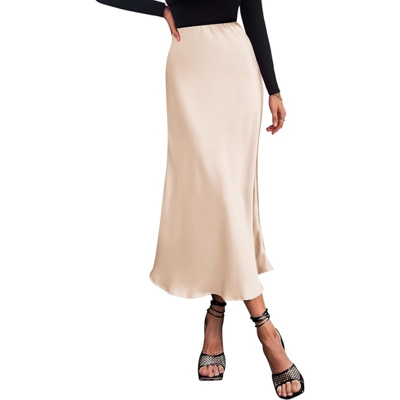 Women's Satin High Waist A‑Line Long Midi Skirt, 2026 Summer