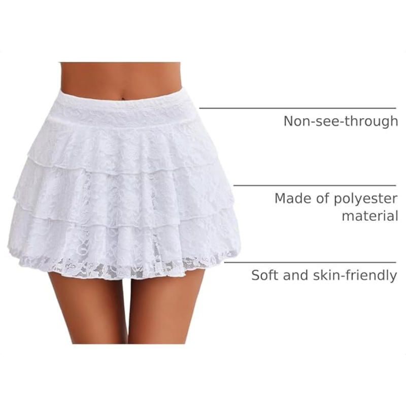 Women's Lace Ruffles High Waisted Pleated A‑Line Mini Skirt
