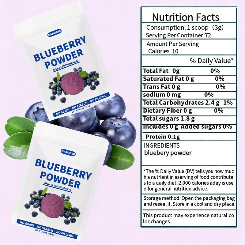 Organic Blueberry Powder, 7.6oz | Natural Fruit Powder | Wild Blueberry Source | No Additives | Perfect for Delicious Blueberry Powder In Beverages, Smoothies, Baking, And Milkshakes | Reusable Sealed Bag