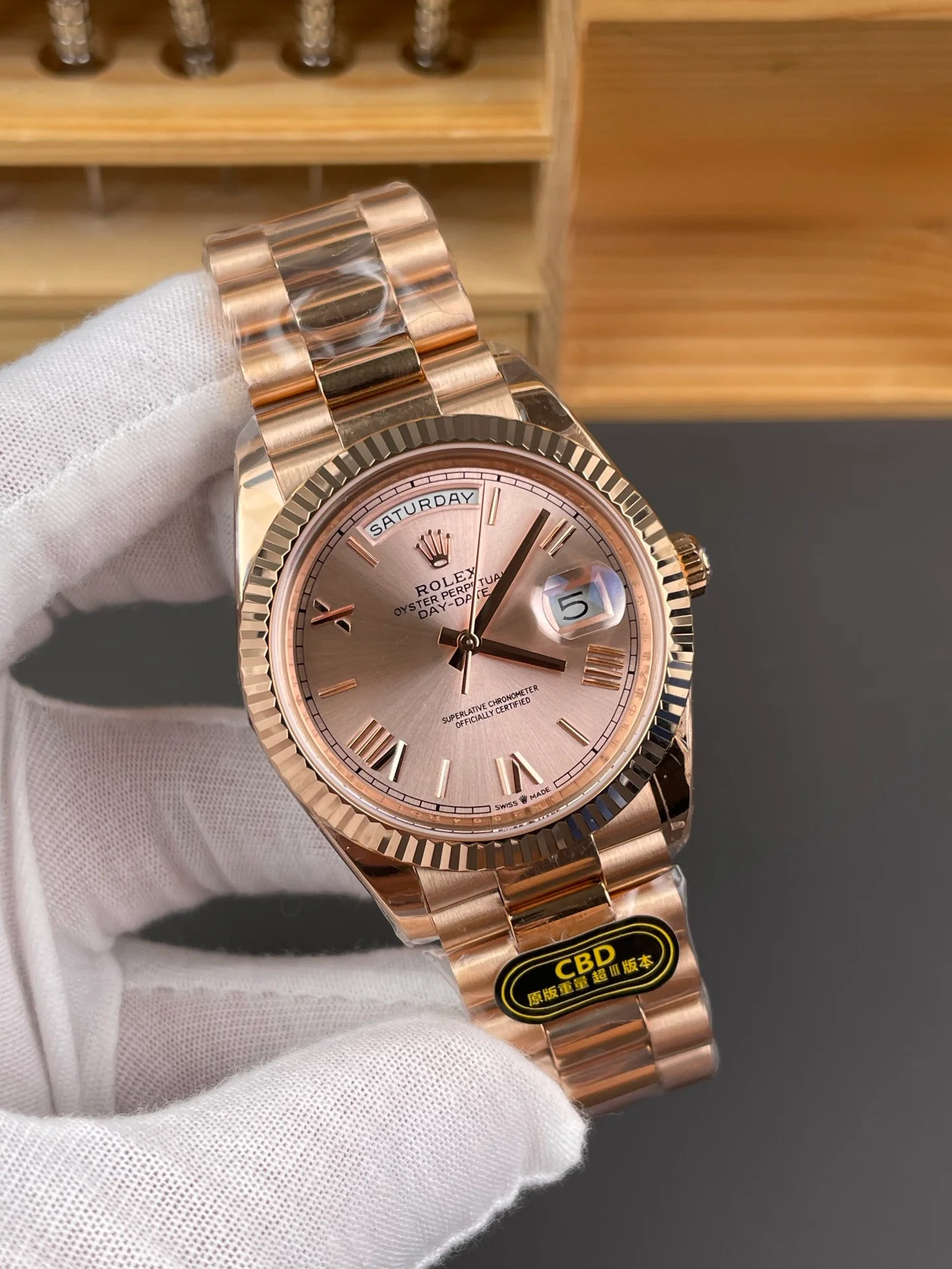 Rose Gold Champagne Roman Numeral Day-Date