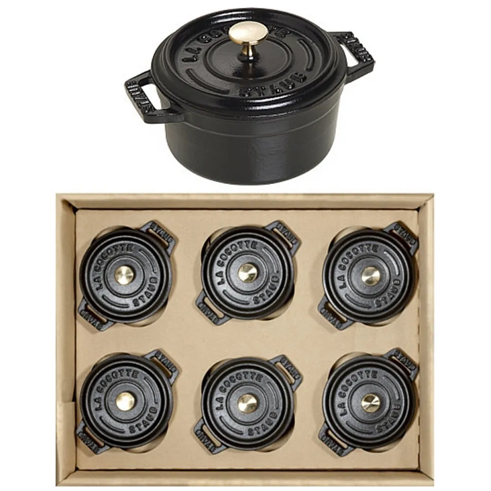 Staub 6-Piece 10 cm Round Cast Iron Cocotte Set - Black