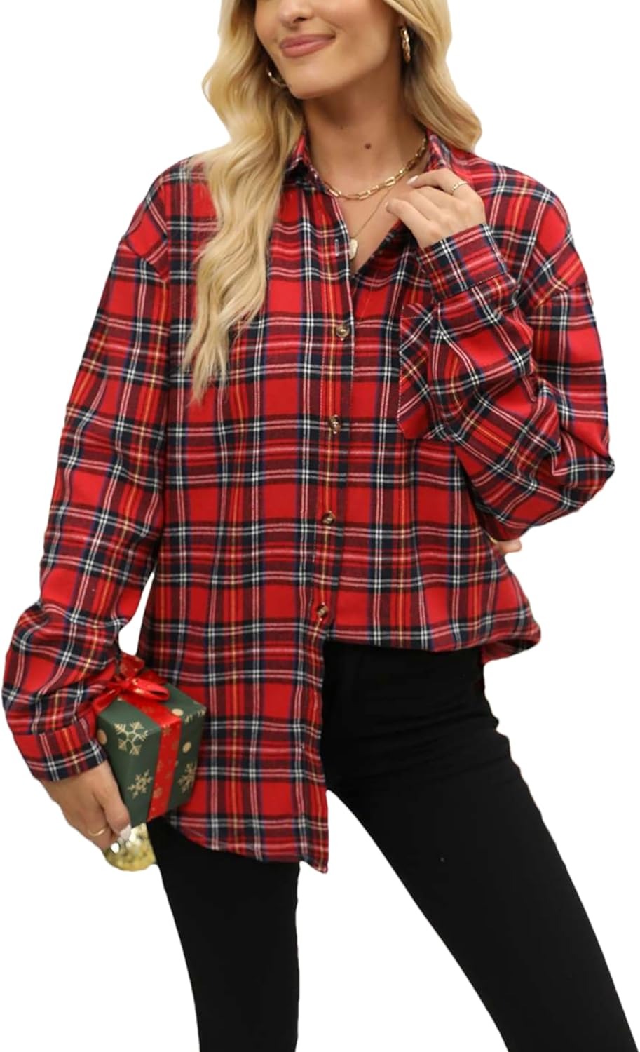 Oversized Womens Flannel Plaid Soft Flannel Button Down Shirt Roll Up ...