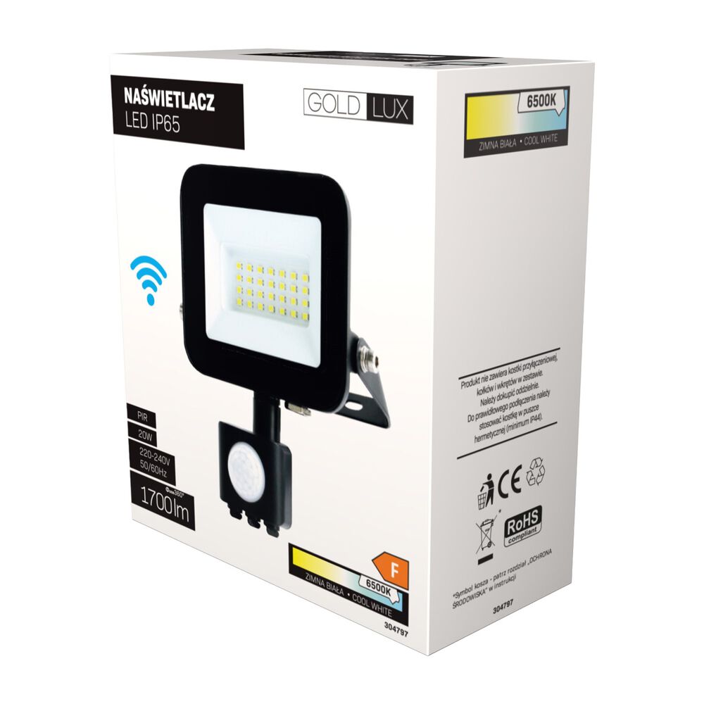 SANICO Naświetlacz LED Sanico SMD PIR, 20 W, 6500K, czujnik ruchu i zmierzchu