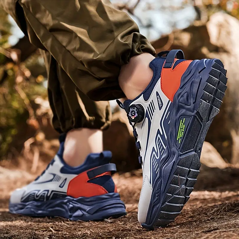 Rotating Button Lace- Non-Slip Rubber Sole Breathable Fabric Lining & Cushioned EVA Insole for Outdoor Running Shoes
