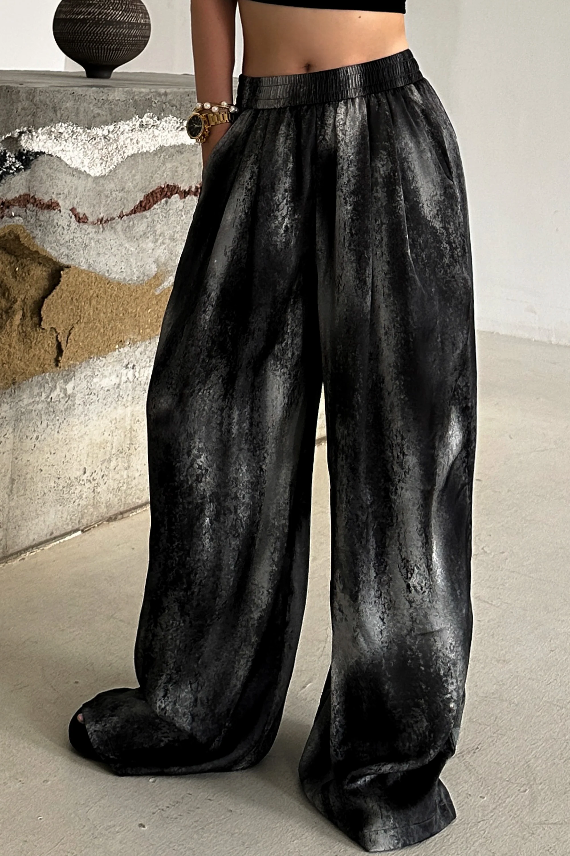Grey And BlackTie Dye Satin Pant