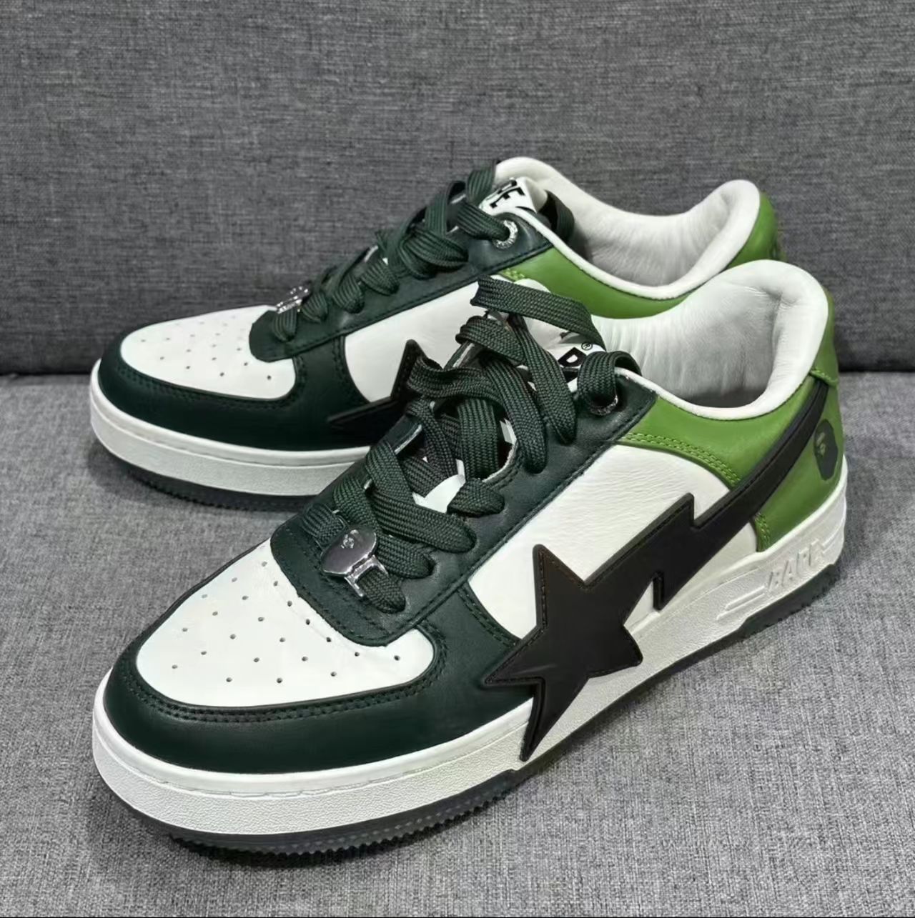 BAPE STA Low Two-Tone Dark Green Light White Leather