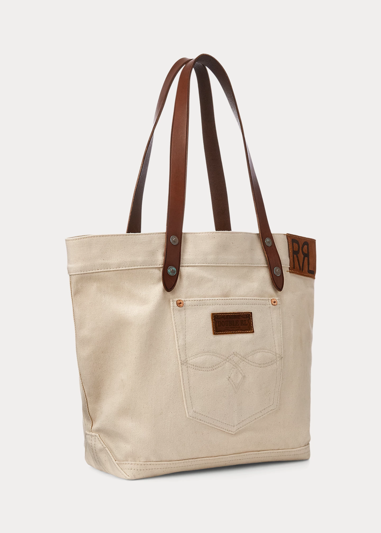Leather-Trim Twill Tote
