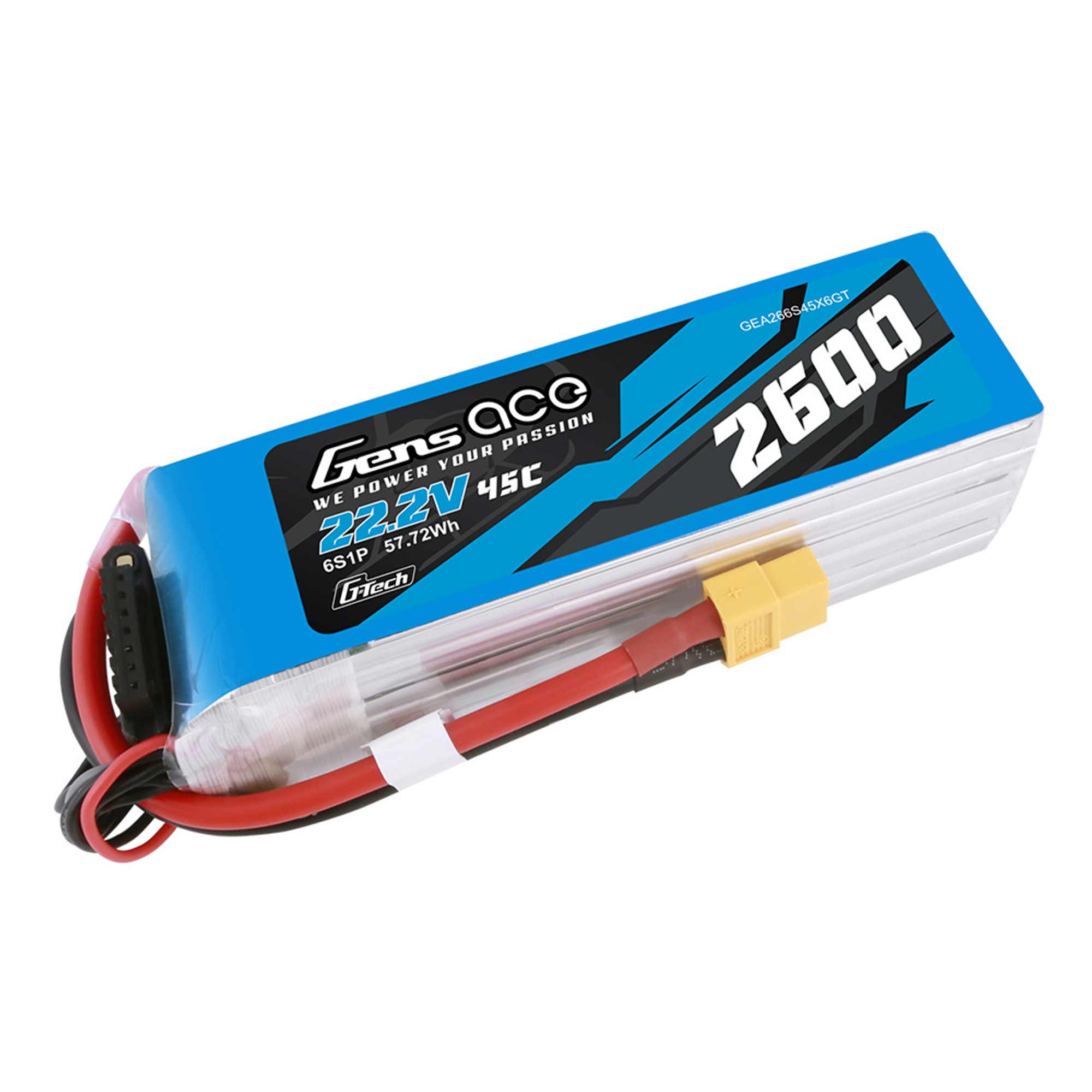 22.2V 2600mAh 6S 45C G-Tech Lipo Battery: XT60