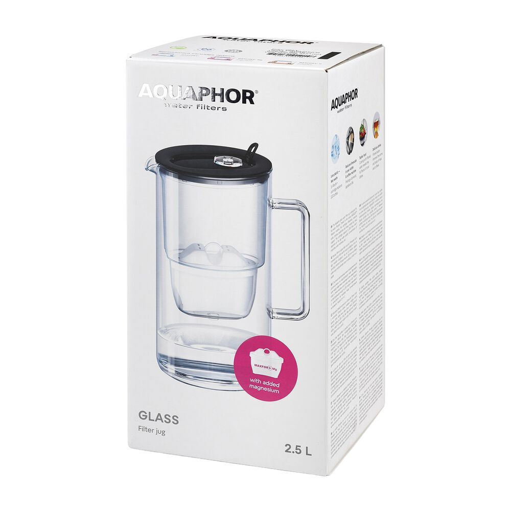 AQUAPHOR Dzbanek filtrujący szklany Aquaphor Glass, 2,5 l,  z wkładem Maxfor+ Mg, czarny