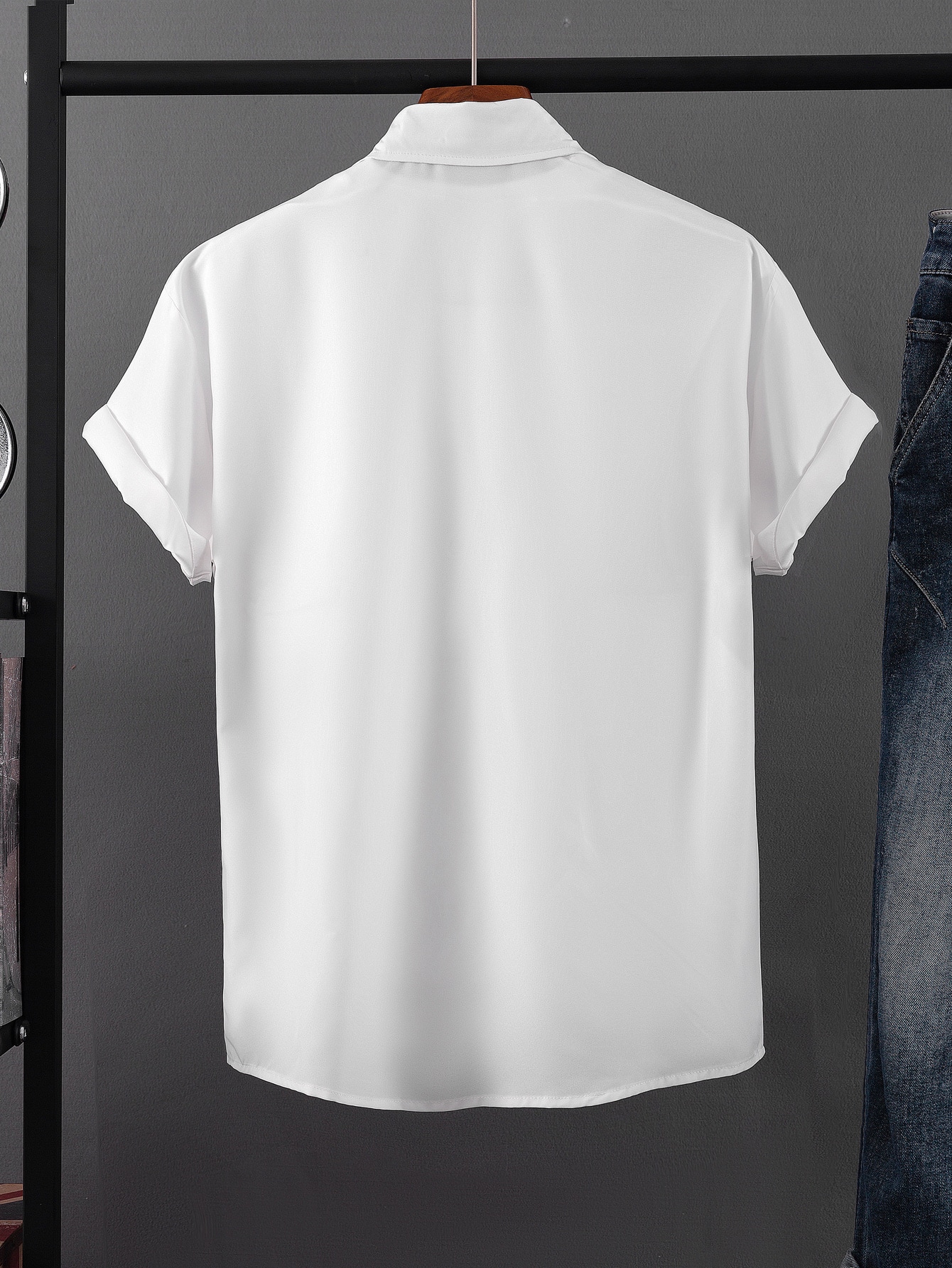 Men 1pc Solid Button Up Shirt