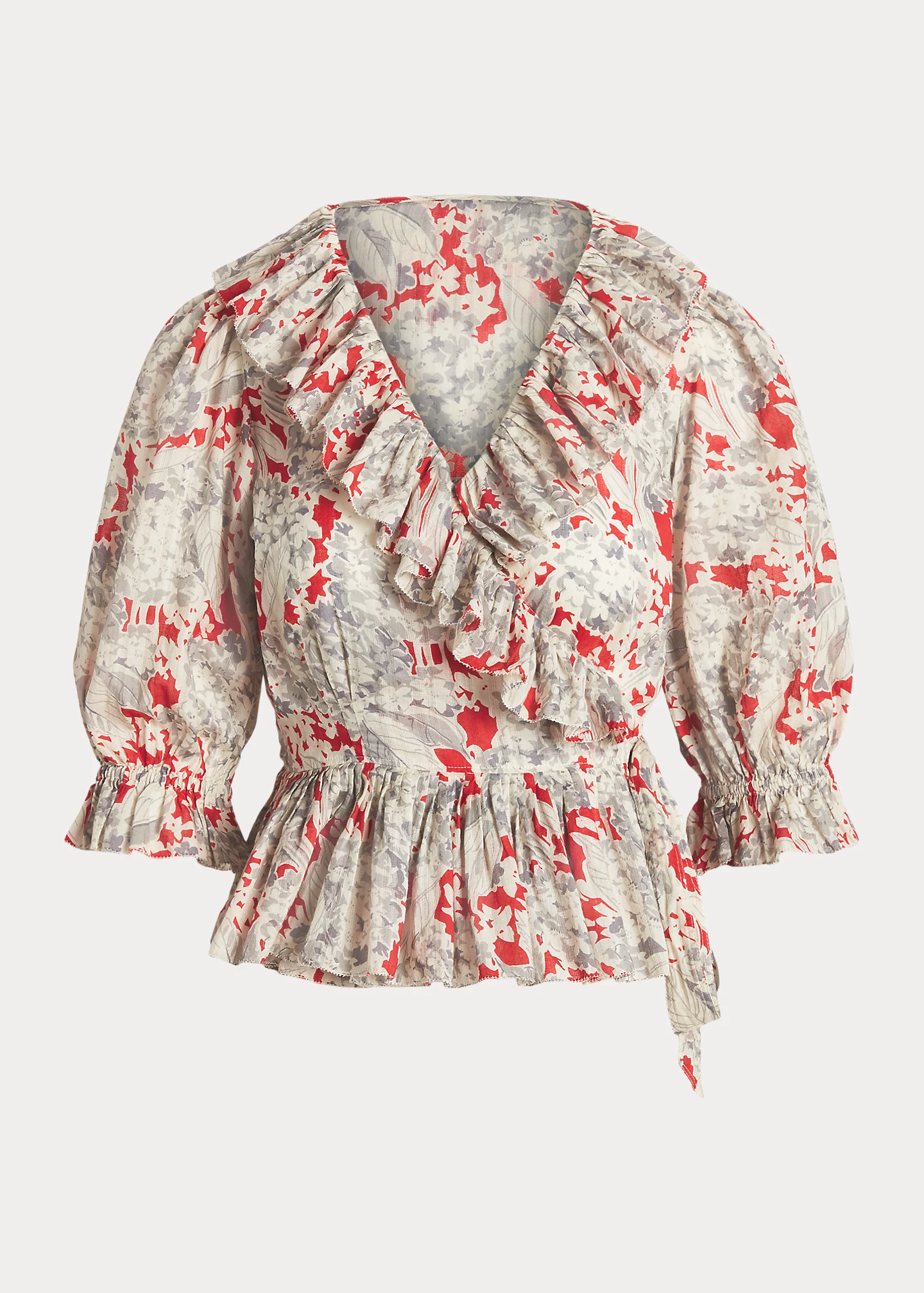 Ruffled Floral Cotton Wrap Top