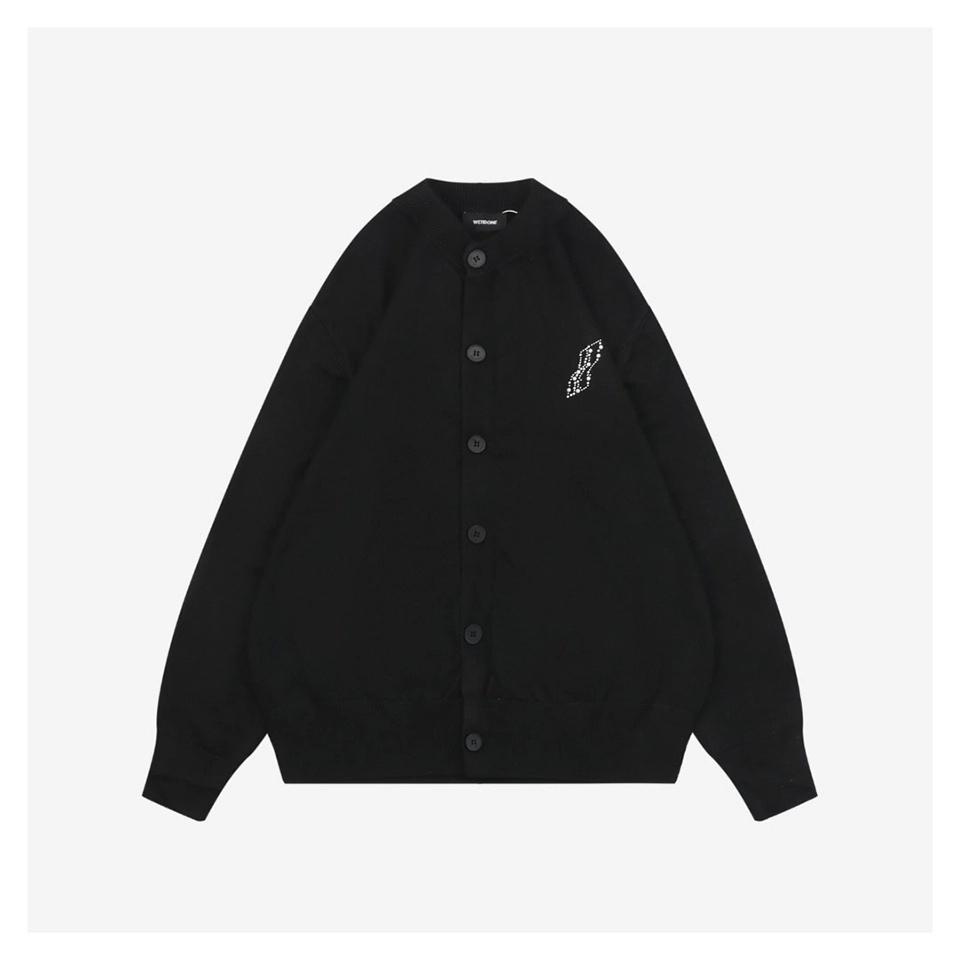 We11done Pearl W Logo Cotton Cardigan (Grey/Black)