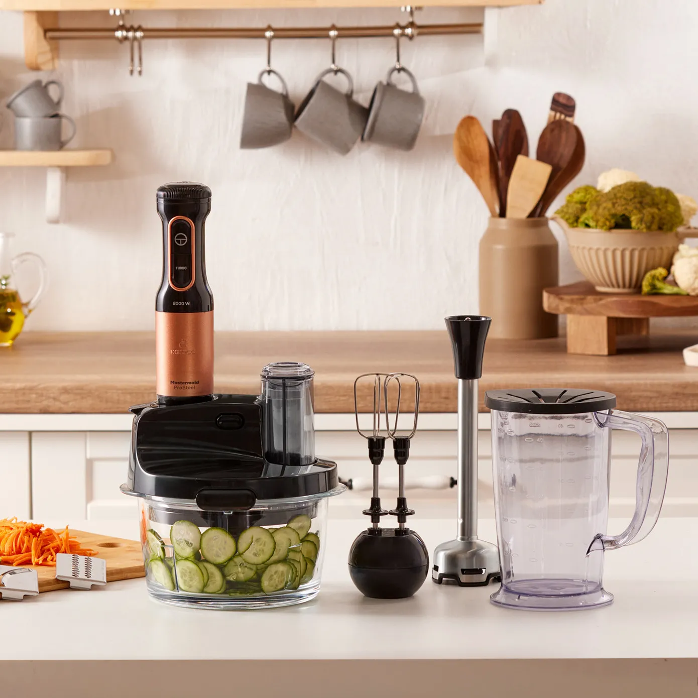 Blender Set Karaca Mastermaid Prosteel Long support pour mixeur, 6 couteaux, verre, 2500 W, cuivre noir