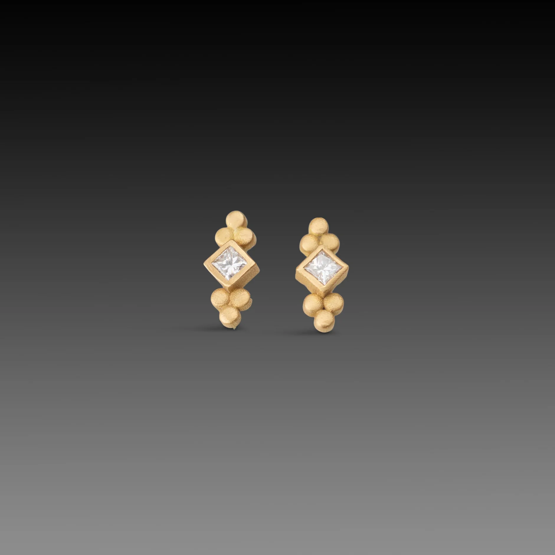 Square Diamond Studs with Gold Trios