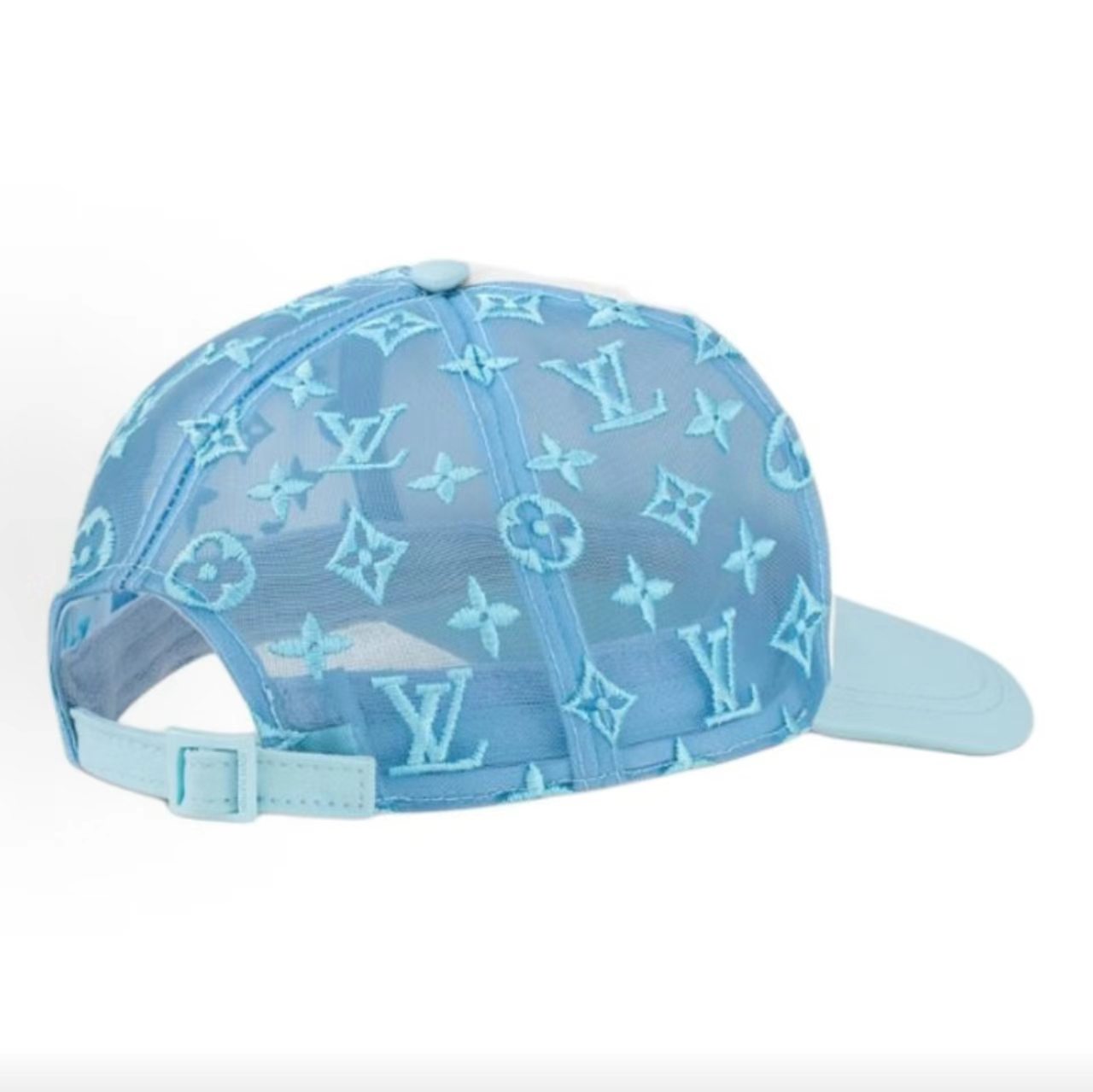 Louis Vuitton Light Blue Script Logo Mesh Trucker Cap