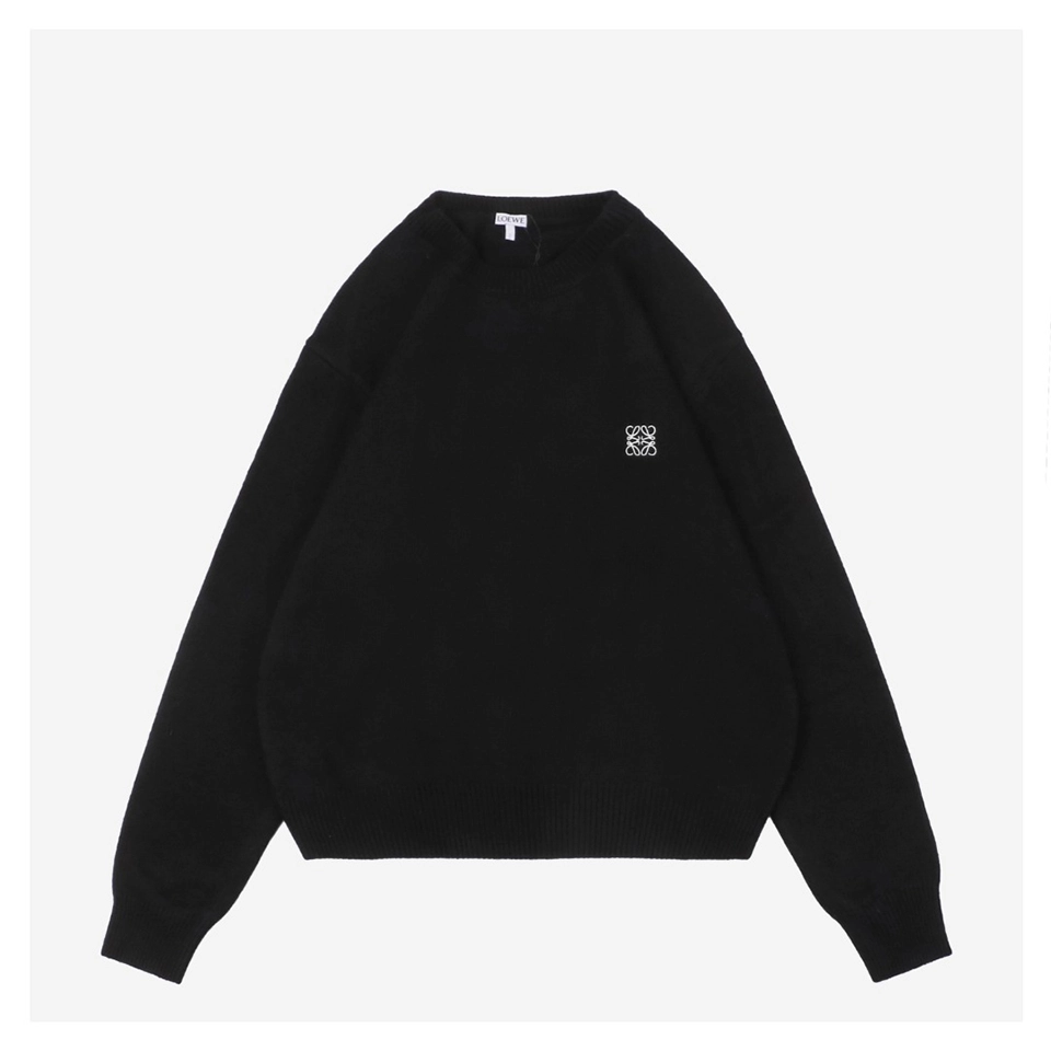 L Wool Embroidered Logo Crewneck Sweater (Grey/Black)