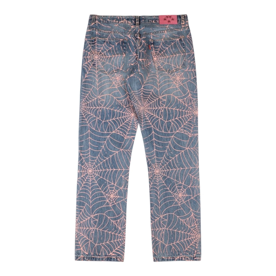 Sp5der Washed Denim Pink Web Jeans