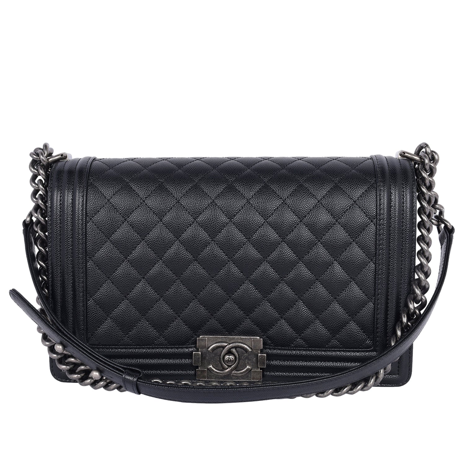 Caviar Quilted Large Boy Flap Bag Black