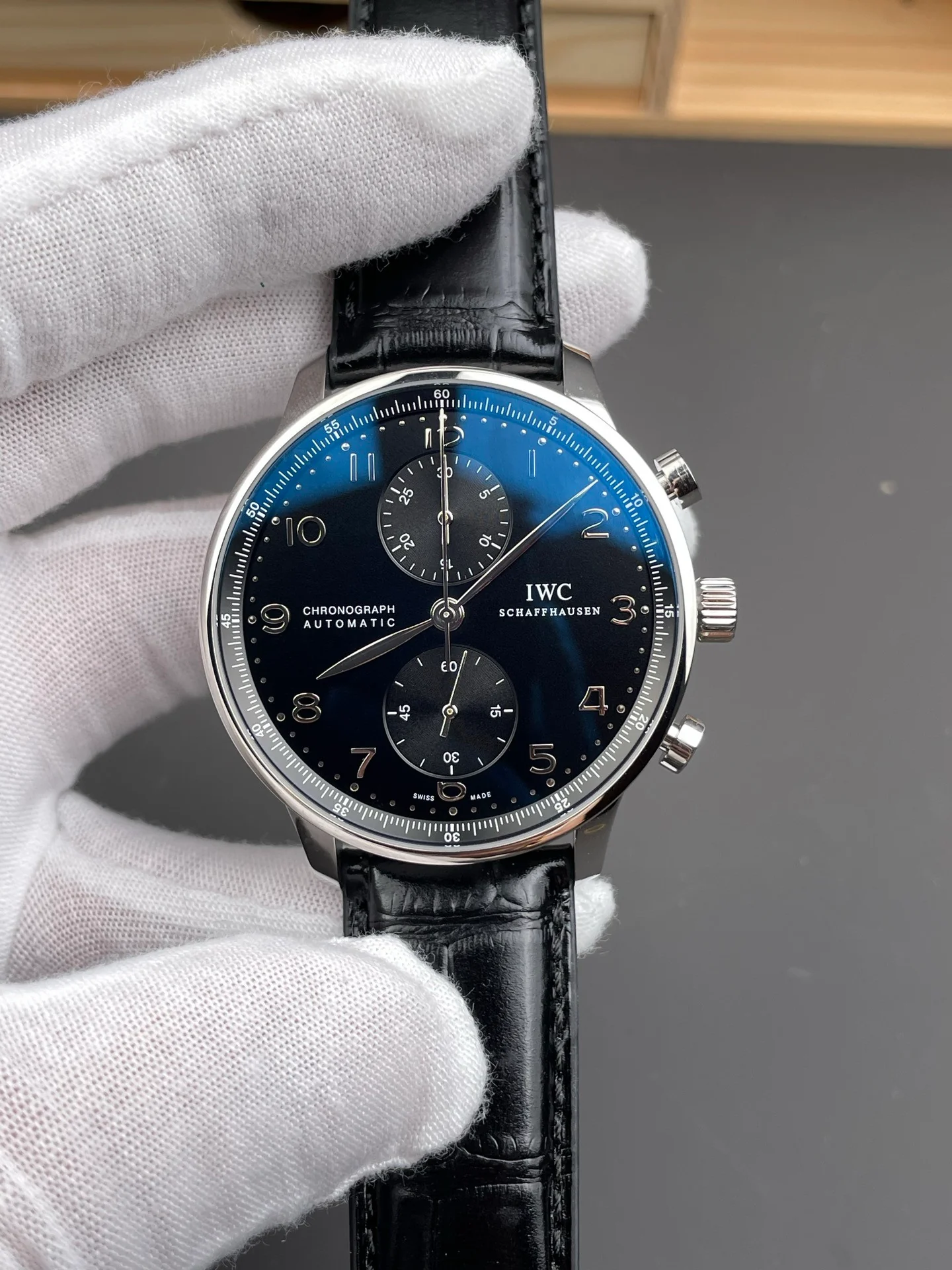Portuguese Chronograph Black Dial Solid Case Back