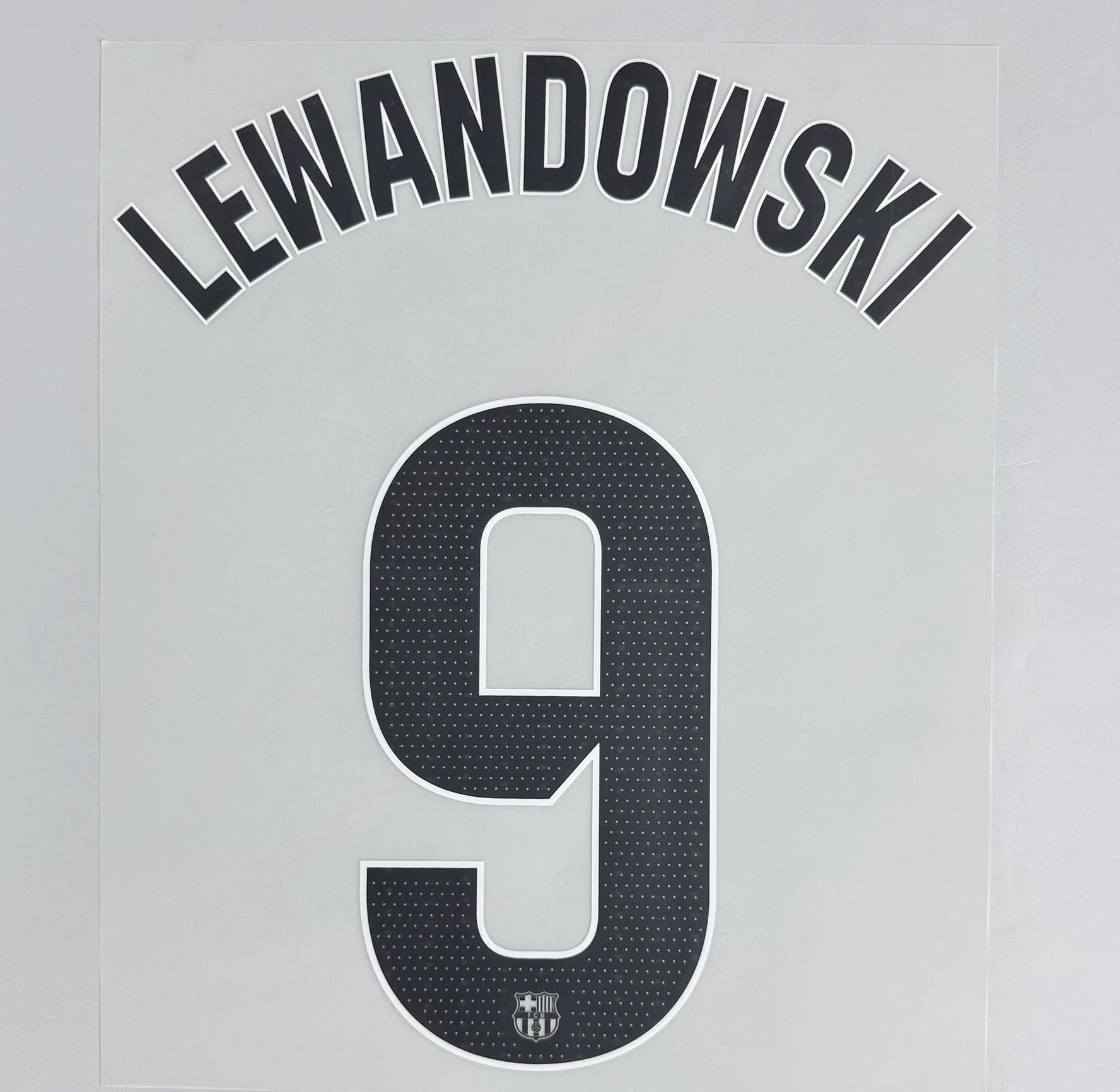 LEWANDOWSKI #9 FC Barcelona 2025-26 Away La Liga Football Soccer Name & Number Set