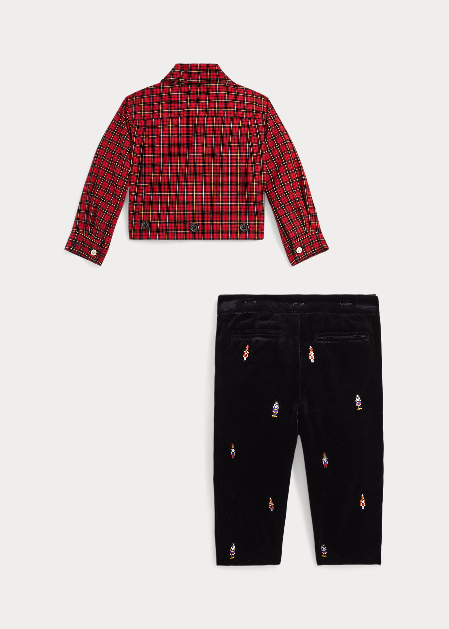 Plaid Shirt & Nutcracker Velvet Pant Set