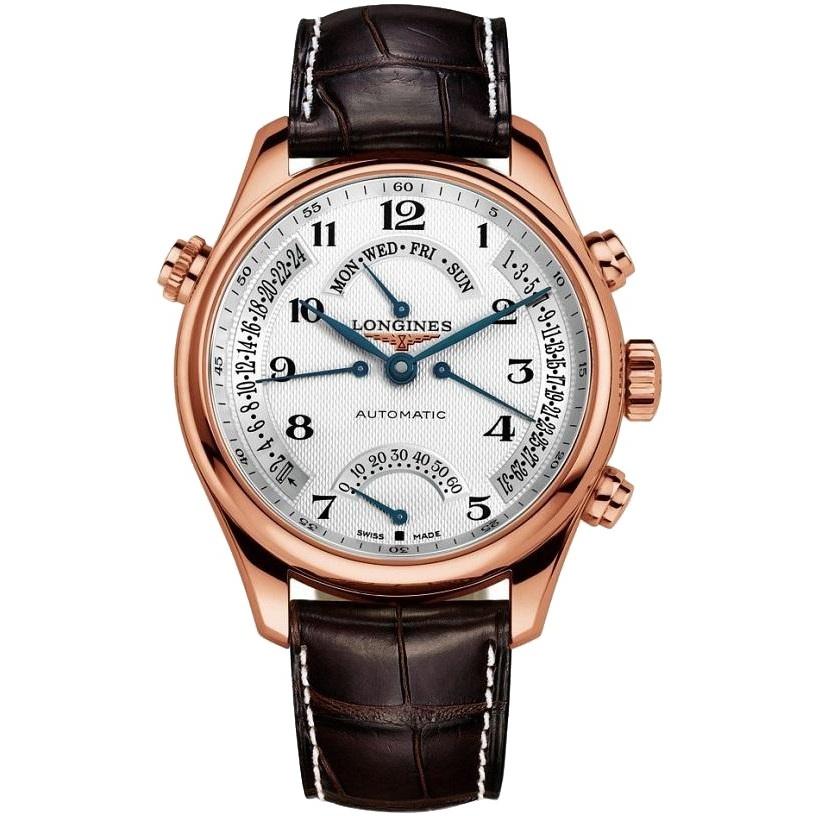 [2026 Mirror Grade]Longines Men's L27178783 Master Collection 18kt Rose Gold Retrograde Power Reserve Automatic Brown Leather Watch
