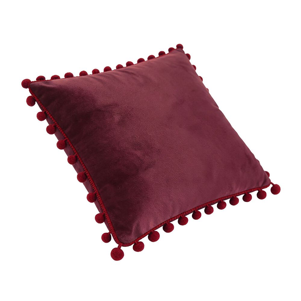 DOMAREX Poduszka z pomponikami Domarex Velvet Pom Poms 40 x 40 cm, velvet, bordowa