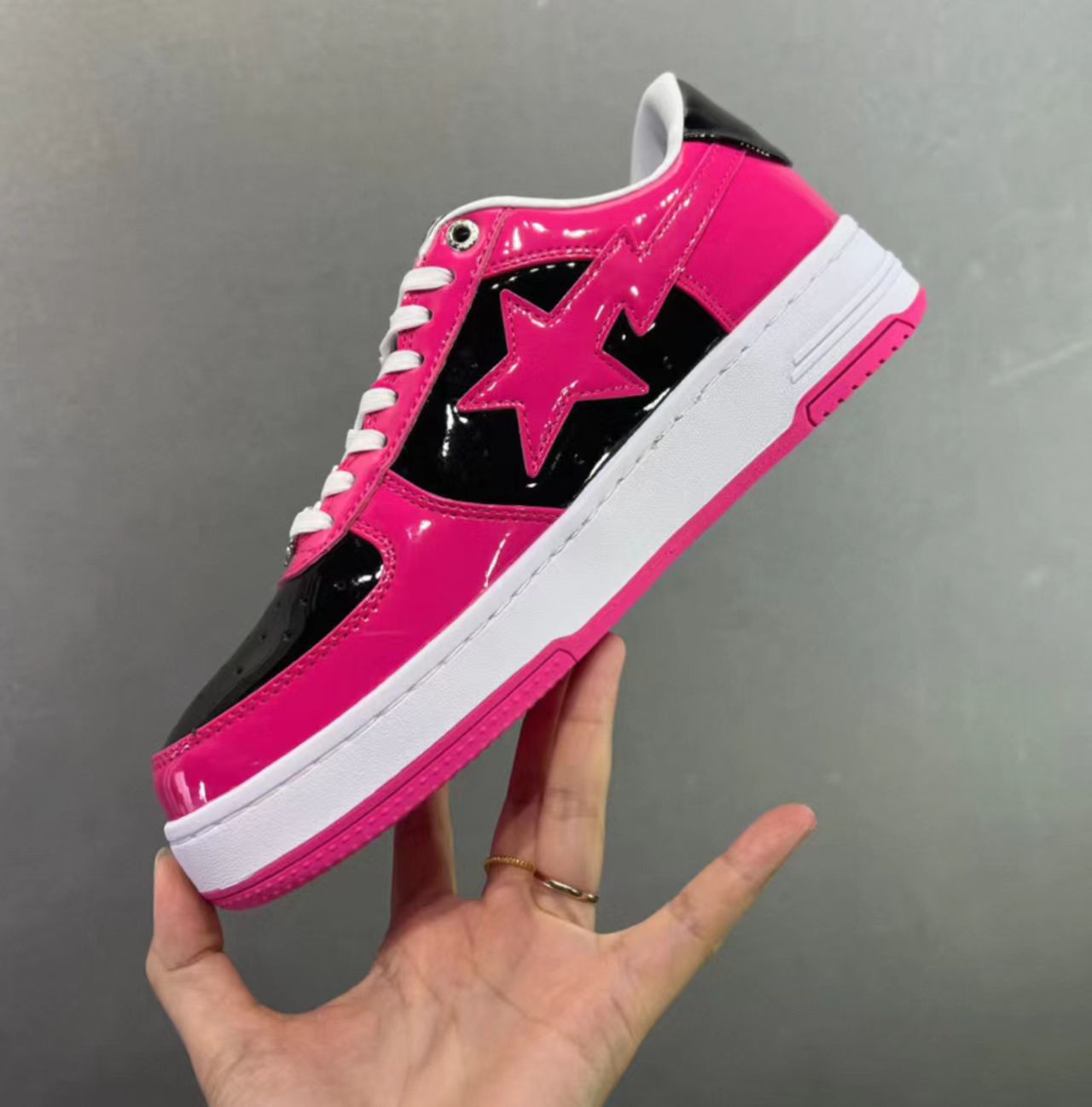 A Bathing Ape Bape Sta Low Pink Black Patent Leather