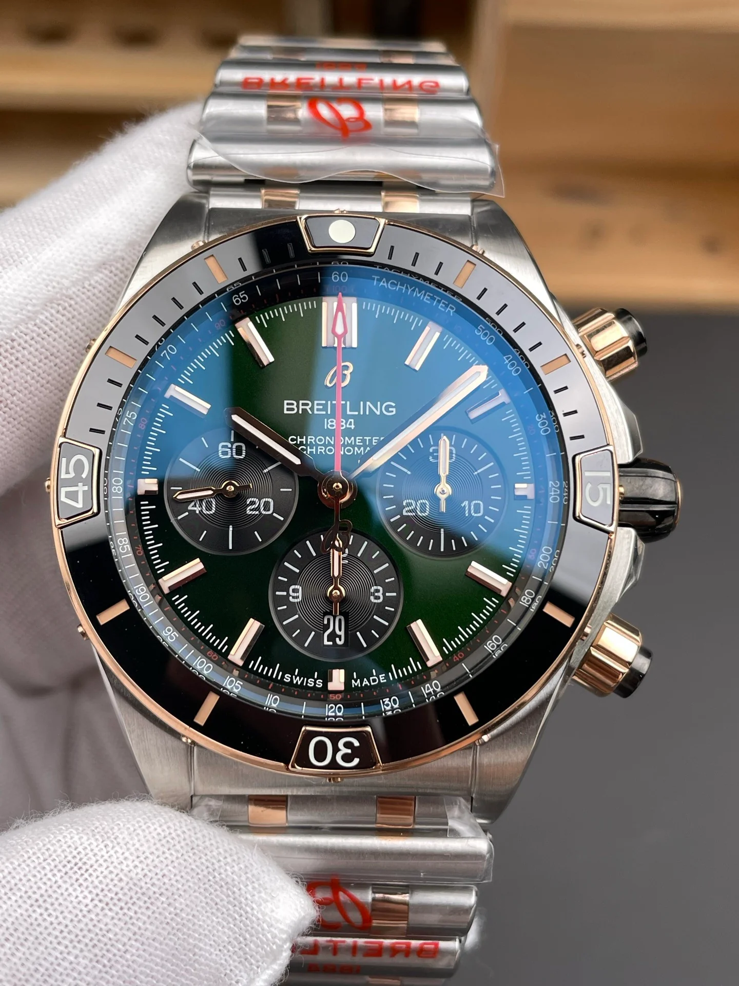 Chronomat B01 Two-tone Rose Gold Green Dial