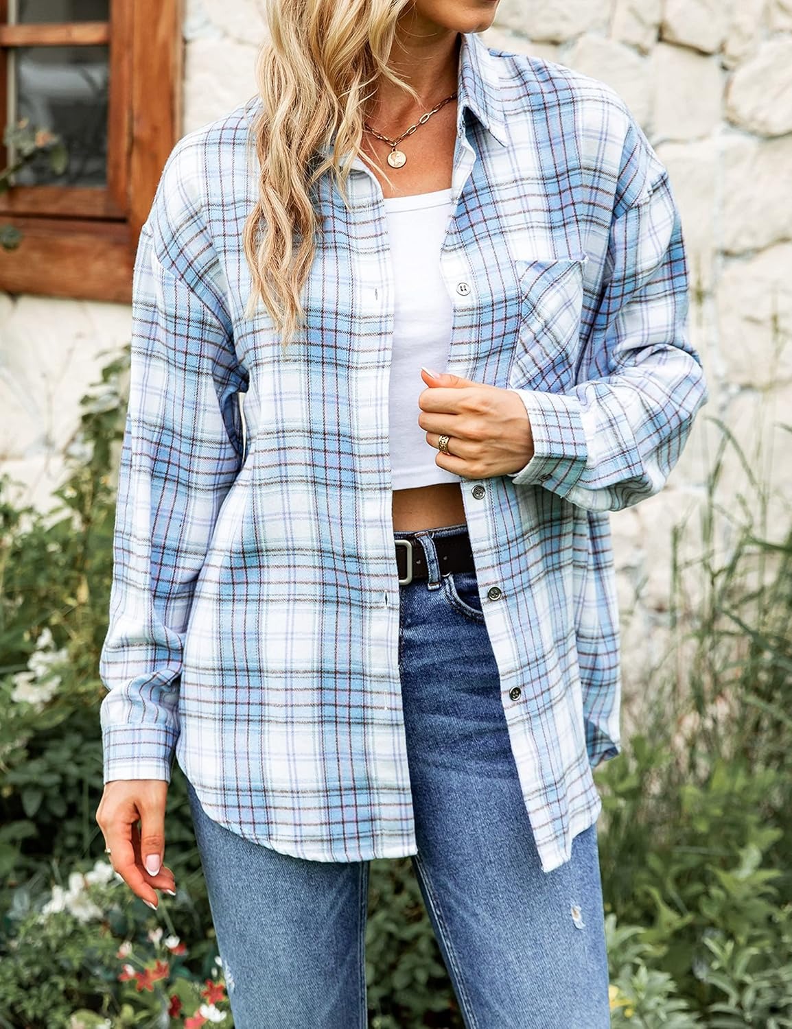 Oversized Womens Flannel Plaid Soft Flannel Button Down Shirt Roll Up ...