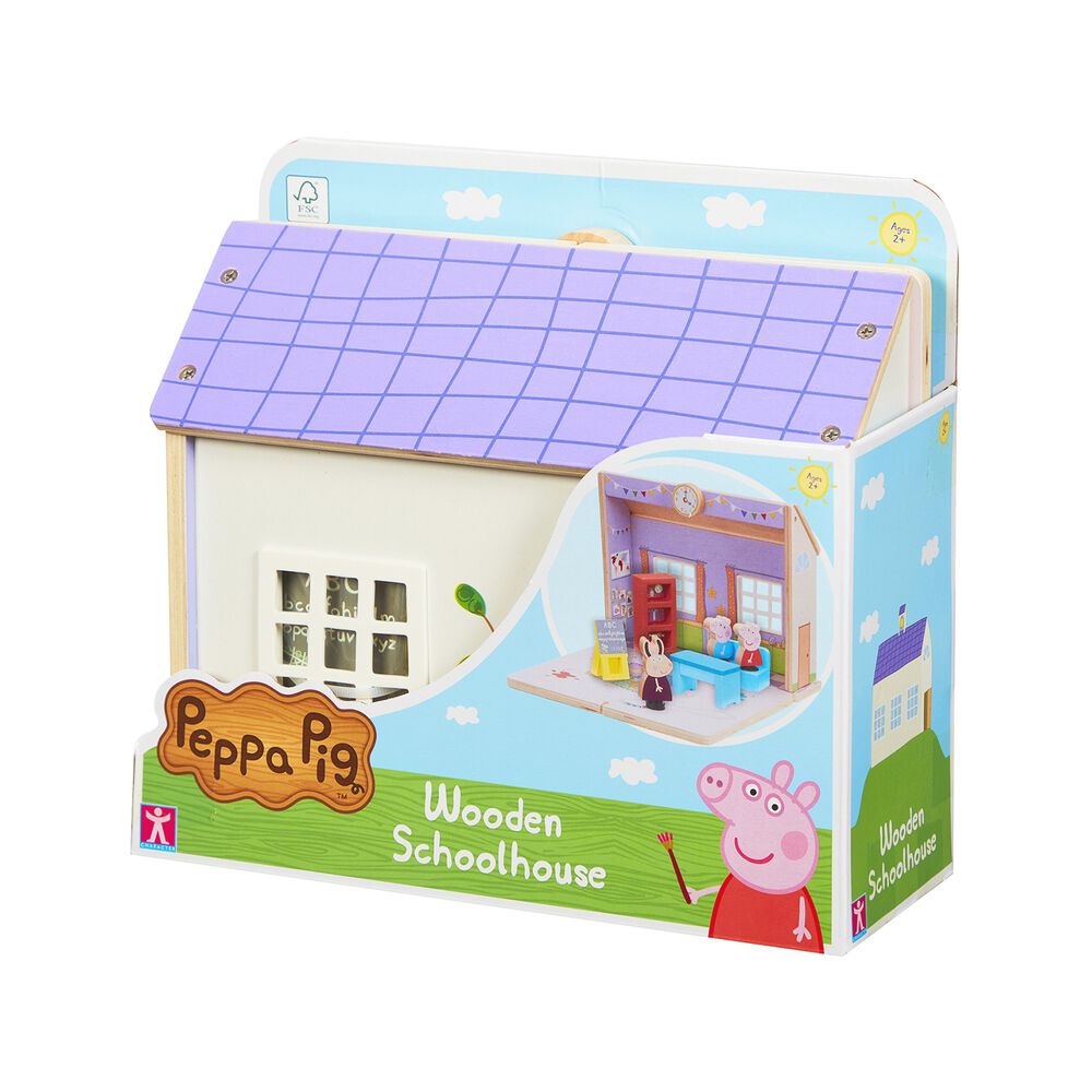 PEPPAZestaw drewniana szkoła z figurkami Peppa, podstawka Drop & Play