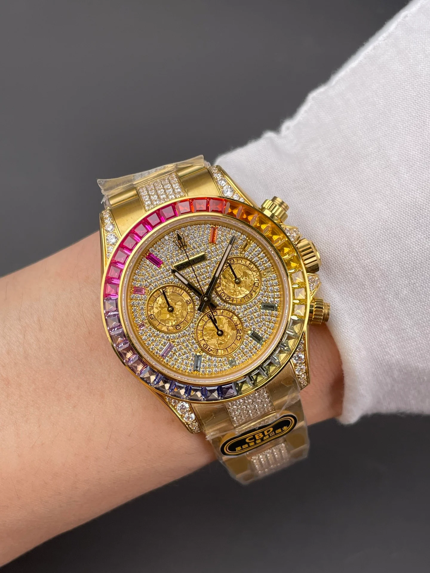 Rainbow Daytona Platinum Full Stone Bezel