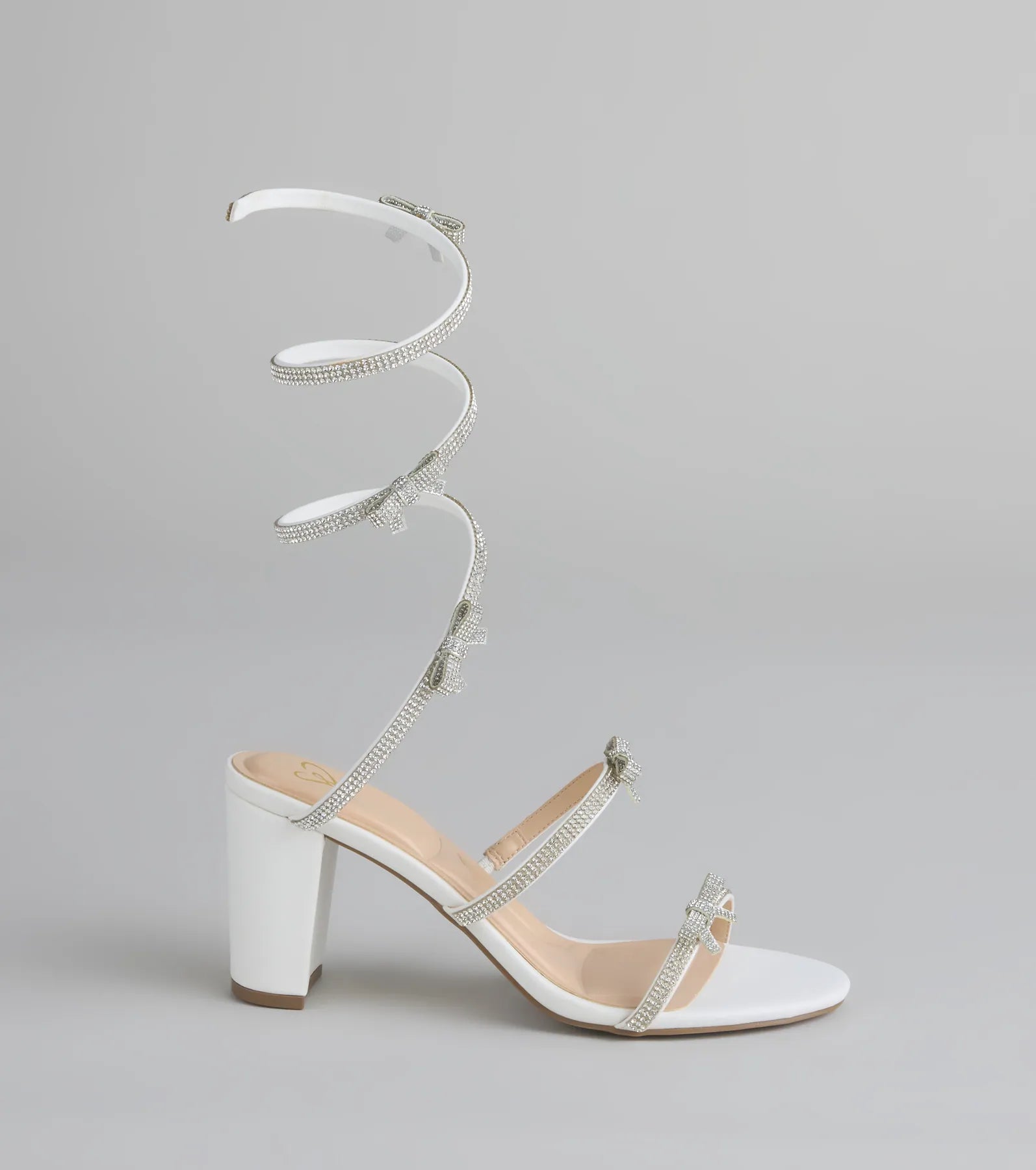 Put A Bow On It Rhinestone Bow Spiral Heels