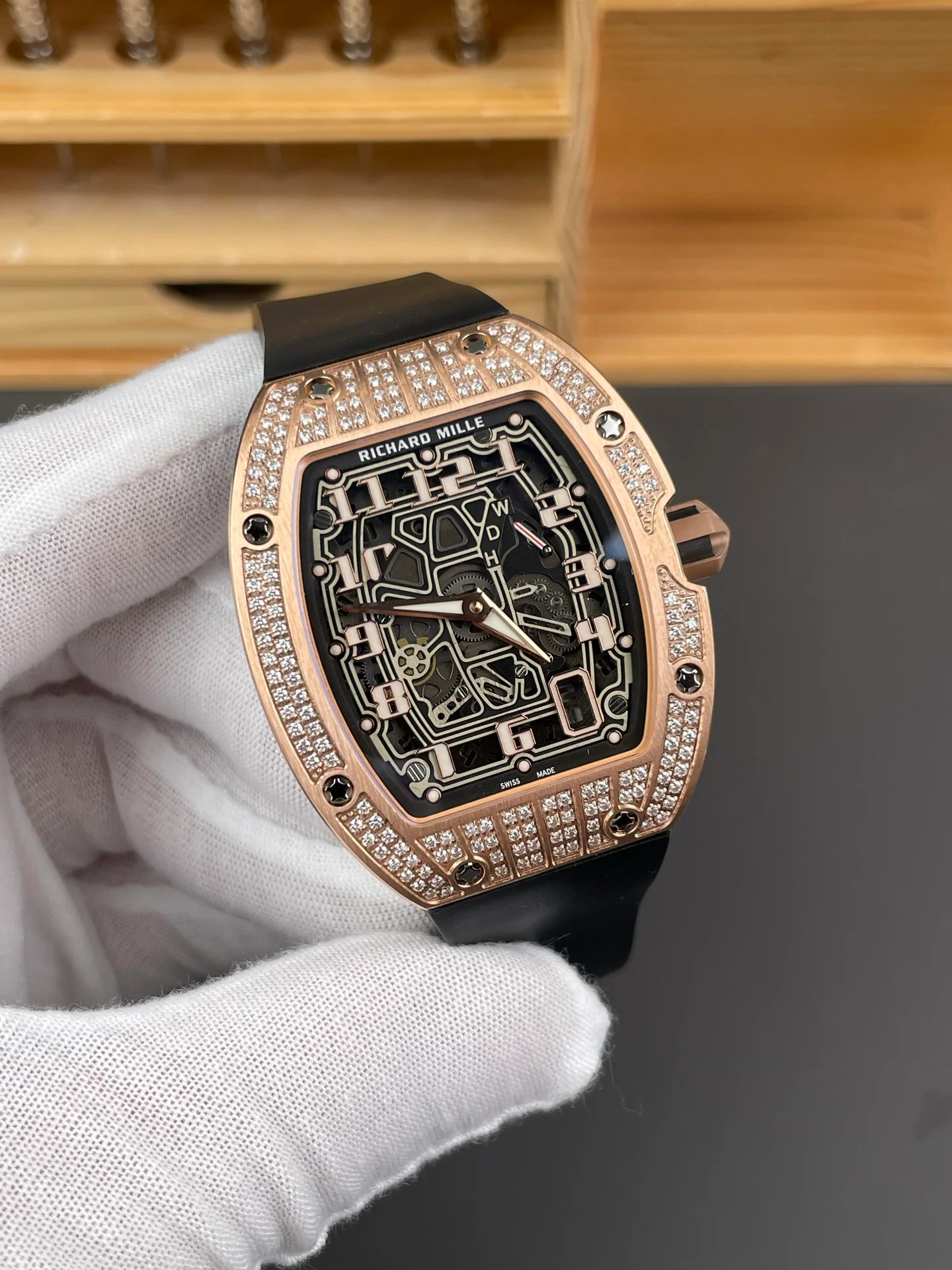 RM67-01 Full Diamond Rose Gold Case