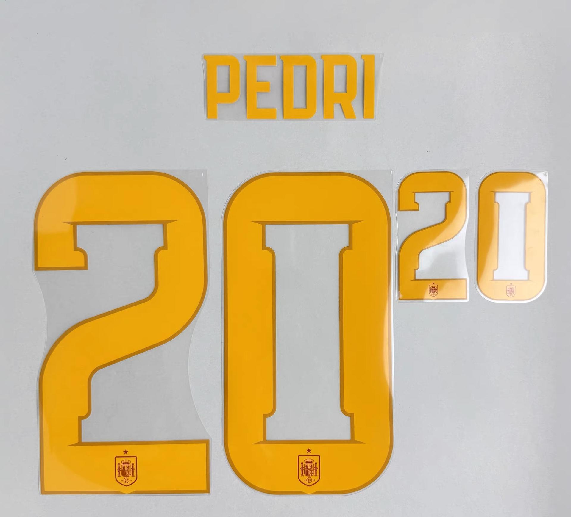 PEDRI #20 Spain 2026 World Cup Home Football Soccer Name & Number Set